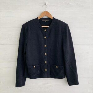 St. John Basics - Black cardigan sweater gold buttons, sz 10